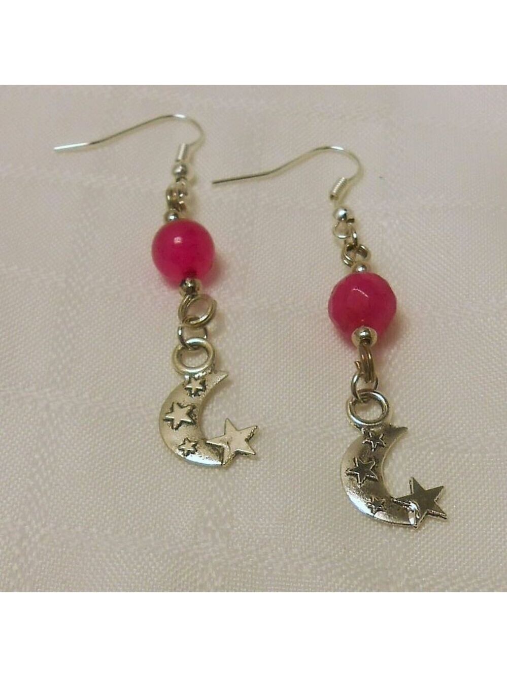 No 1771 Handmade earrings with Tibetan silver moons charms and polished stones